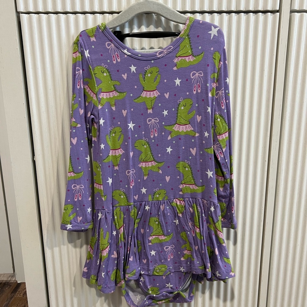 Little Bum Bums (now Bums & Roses) Purple Dance Dinosaur Print Kids Casual Dress